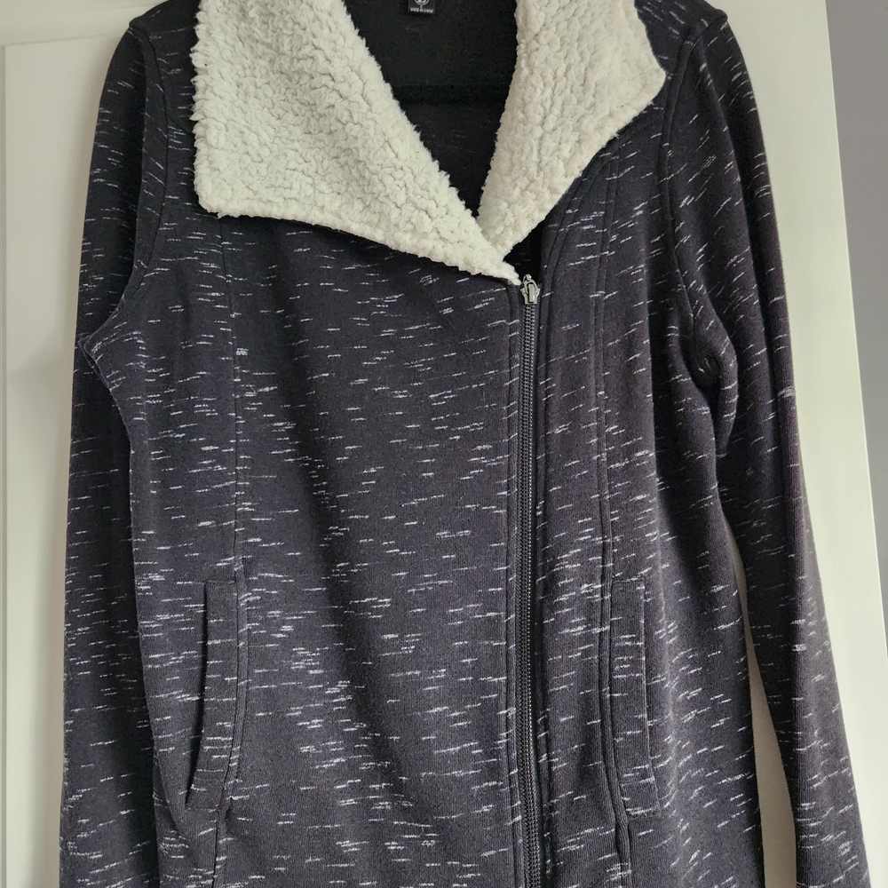 Kensie Black and White Teddy Jacket with Plush Collar